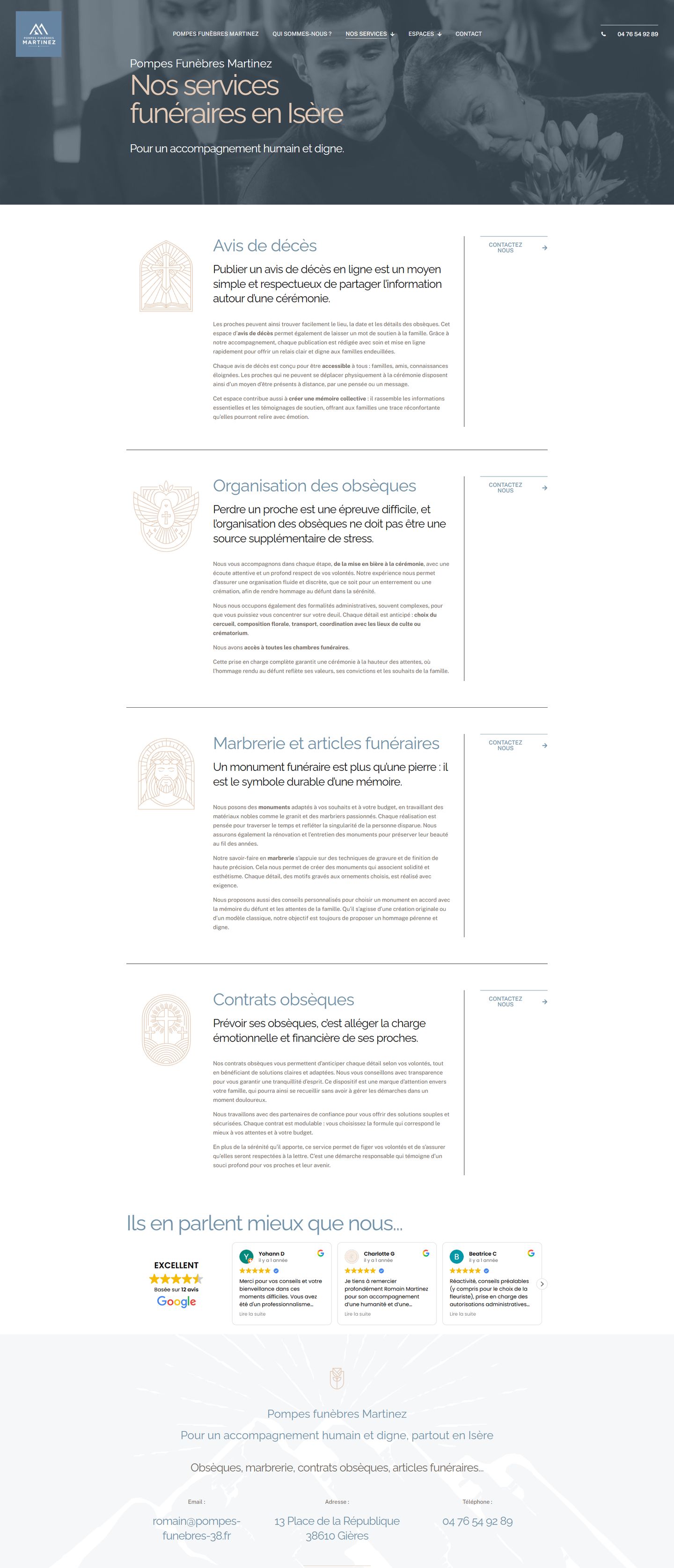 Capture d'écran de la page Nos services du site pompes-funebres-38.fr